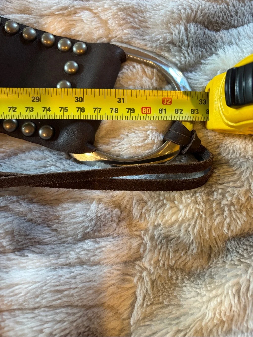 Genuine Brown Studded Leather Waist Belt with Rings and adjustable Ties